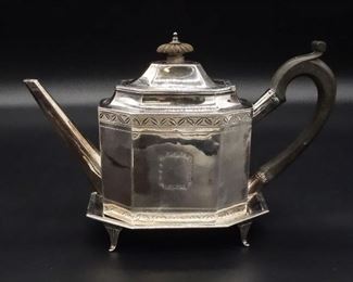 Antique English Georgian Sterling Silver Teapot on Stand 