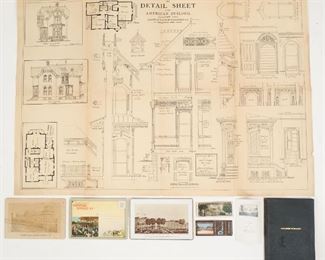 Antique Lot Saratoga Springs NY Souvenirs, Ephemeria incl Victorian House Architect Drawing