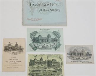 Antique 19c Saratoga Springs, New York Grand Union Hotel Ephemera incl Dinner Menus