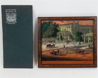 Antique United States Hotel Saratoga Springs Reverse Painted Print and Brochure