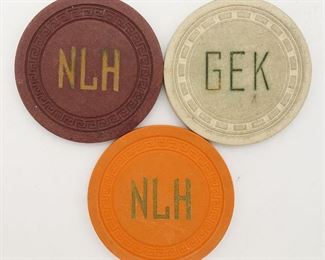Antique Lot of 3 Saratoga Springs NY Newman's Lake House Casino Gambling Chips