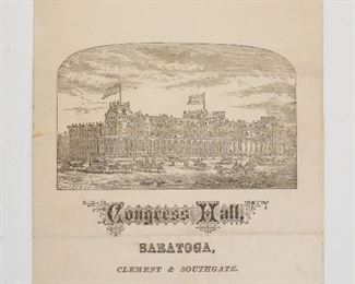 1879 Saratoga Springs, New York Congress Hall Hotel Dinner Menu and Wine List