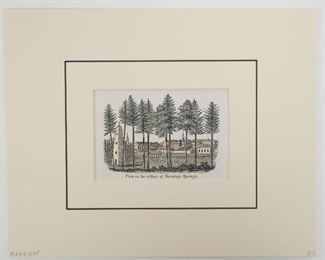 Antique Hand Colored Print View in the Village of Saratoga Springs, New York