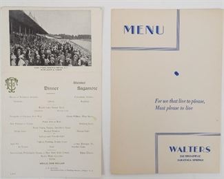 Antique Saratoga Springs, New York Dinner Menus incl Steamer Sagamore