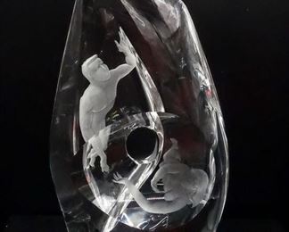 Steuben Art Glass Sculpture "Enigma" Designed by Donald Pollard with Lit Base and Orig Case