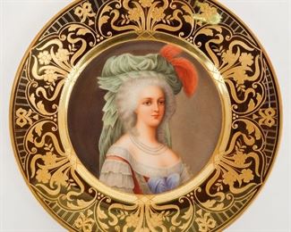 Antique Royal Vienna Porcelain Gilded Portrait Plate "Marie Antoinette" Signed Wagner