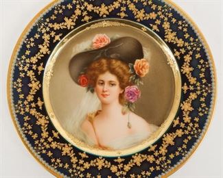 Antique Royal Vienna Porcelain Gilded Portrait Plate "Mai-Rose" Signed Wagner