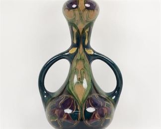 Antique Monumental Art Nouveau Holland Gouda Mark JH Irist Motif Art Pottery Vase 22.5"