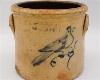 Antique Haxstun Ottman Fort Edward NY Blue Decorated Songbird Diminutive Crock