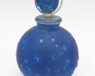 Art Deco Lalique Art Glass Dans La Nuit Blue Perfume Bottle w Stars for Worth Paris in Orig Box