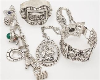 Vintage Lot Sterling Silver Bracelets Necklace incl Charms, Danecraft, Parenti, St George Dragon