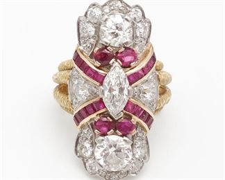 William Ruser Rodeo Drive 18K Yellow White Gold 3tcw Diamond Natural Ruby Ring Size 6