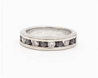 Fine Tejori 18K White Gold 1ct Black & White Diamond Anniversary Band Ring Size 7