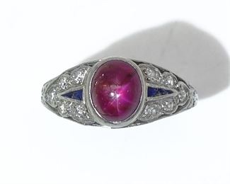 GIA Certified Burmese Natural Star Ruby Diamond Sapphire 14K Gold Ladies Ring