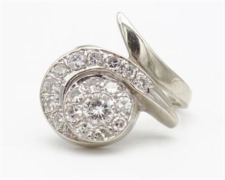 Vintage 14K White Gold Modernist 3/4tcw Diamond Ladies Ring Size 5