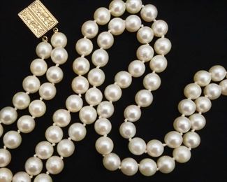 Vintage 14K Gold Double Strand 8+mm Saltwater Pearl Necklace