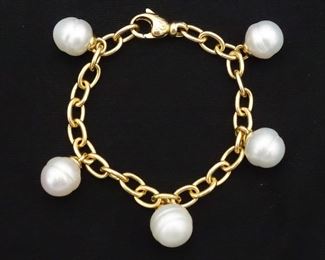 Vintage 18K Gold German Circle Pearl Dangle Bracelet