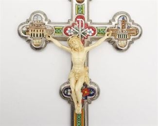 Antique Early 20c Large Italian Micromosic Crucifix