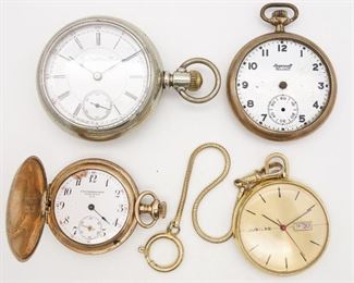 Antique and Vintage Lot 4 Pocket Watches incl Elgin, Knickerbocker, Ingersoll, Day/Date Jubilee