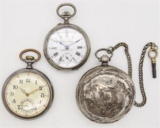 Antique Lot 3 Swiss Pocket Watches incl 800 Silver Serkisoff Constantinople, Moeri's Patent
