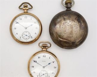 Antique Lot of 3 Elgin Pocket Watches incl American Coin Silver Hunter Case