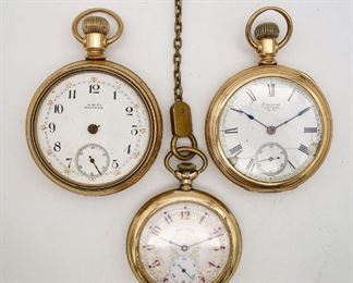 Antique Lot of 3 Gold GF American Waltham Pocket Watches incl H.R. Woodward