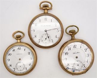 Antique Lot 3 Hamilton Watch Co Gold GF 17 Jewel Open Face Pocket Watches