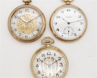 Antique Lot of 3 Gold GF American Waltham Pocket Watches incl Art Deco