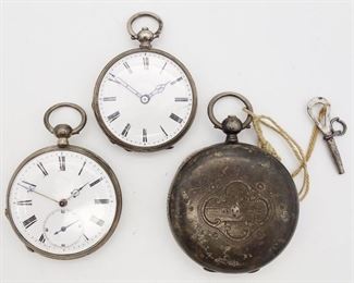 Antique Lot 3 Swiss Key wind Pocket Watches incl Silver, Open Face, Hunter Case