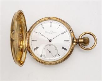Antique 18K Gold Perregaux Hunter Case Pocket Watch Inscribed for George B Forrester NYC Police