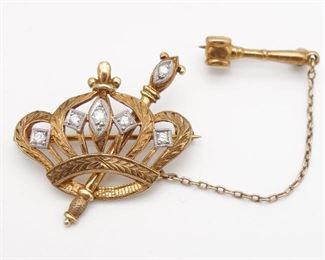 Vintage 1954 Order of the Eastern Star 14K Gold Diamond Crown and Scepter Pin