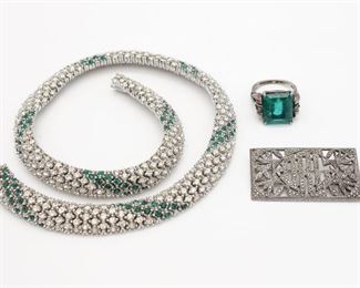 Vintage Ciner Necklace, Ring, Filigree Brooch incl Sterling Silver, Marcasite