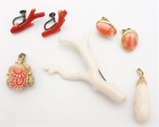 Group Coral Jewelry incl Natural Branch, Carved and Sterling Silver