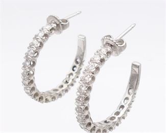 Contemporary 14K White Gold 1tcw Diamond Partial Hoop Earrings