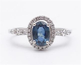 Vintage 14K White Gold Natural Sapphire Diamond Ring Size 6.5