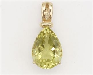 Vintage 14K Gold Large Pear Cut Peridot Necklace Pendant