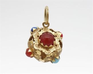 Vintage 18K Gold Filigree Gem Cabochon Fob Pendant