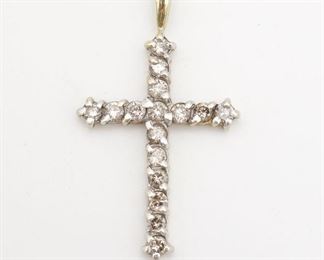 Vintage Solid Gold 1tcw Diamond Cross Necklace Pendant