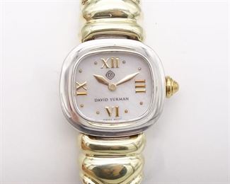 David Yurman Sterling Silver Yellow 14K Gold Double Cable Ladies Quartz Wrist Watch