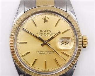 Rolex Oyster Perpetual Datejust Stainless Steel 14K Gold Wristwatch 16013