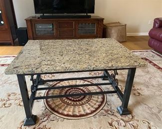 Granite topped coffee table - 37” wide, 27” deep, 20” tall