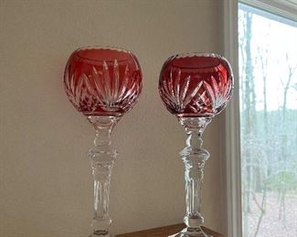 Cranberry Ruby Red Cut to crystal tall footed vases/bowls