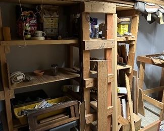 Scrap wood and misc hardware and tools