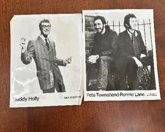 Buddy Holly, and Pete Townsend/Ronnie Lane promotional photos.