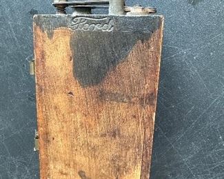 Antique wooden battery cell for Model A or T —- says Ford on the wood and on the metal hardware.