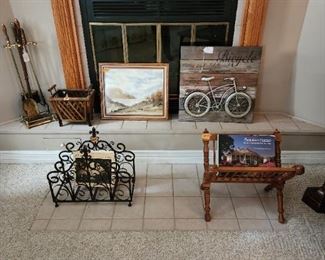 magazine racks, fireplace tools