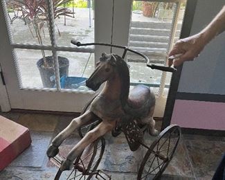 Antique Wood Rolling Horse Tricycle                                           