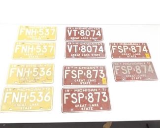 Lot of Vintage 1970's Michigan License Plates
