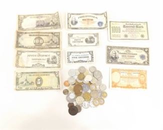 Large Lot of Antique and Vintage Foreign Coins and Currency
