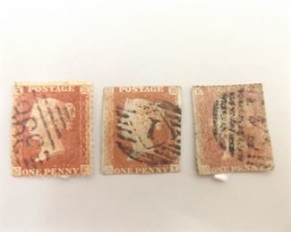 3 VERY RARE Antique Great Britain Red One Penny Stamps
